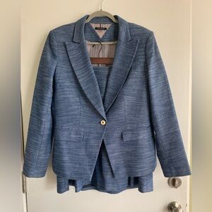 Tommy Hilfiger Classic American Preppy Textured Blue Blazer and Skirt Suit